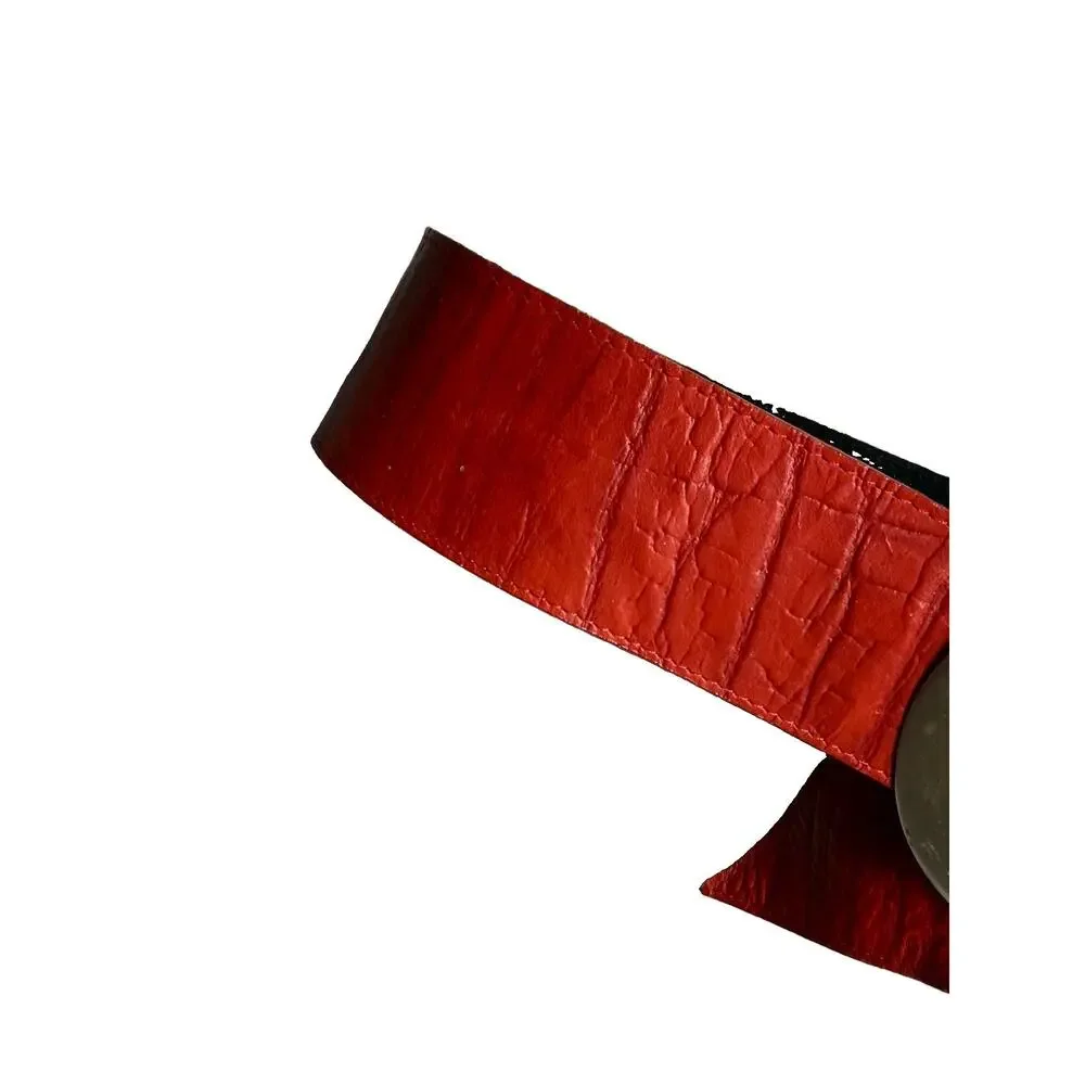 MZ Accessories Vintage Statement Belt Genuine Red Leather Size Small Wide 80s